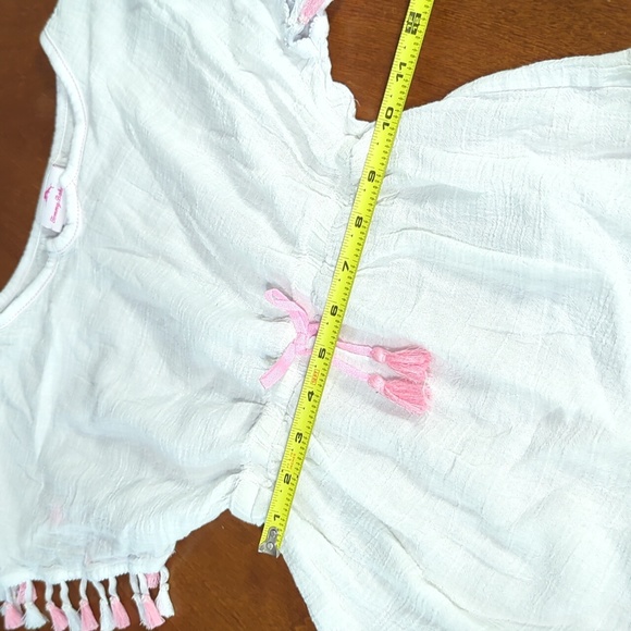 Tommy Bahama Girls Medium 7/8 Beach Cover Up Top White Pink Tassels - Picture 3 of 12